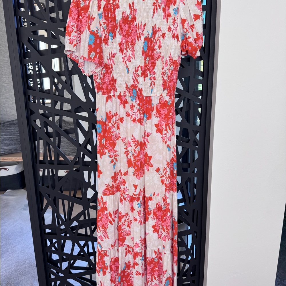 Floral orange and tan Maxi Dress